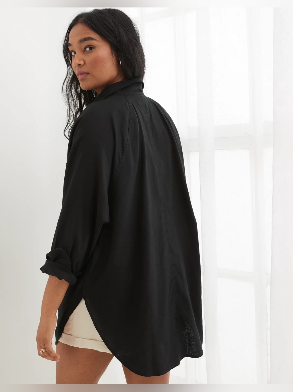 Aerie Linen-Blend Coverup Shirt Oversized Fit.
